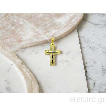 Χρυσός Δίχρωμος Ανδρικός Βαπτιστικός Σταυρός
