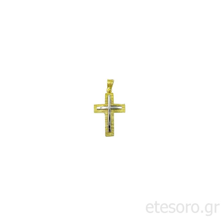 Χρυσός Δίχρωμος Ανδρικός Βαπτιστικός Σταυρός