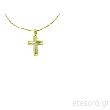 Χρυσός Δίχρωμος Ανδρικός Βαπτιστικός Σταυρός