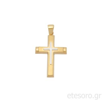 14K Χρυσός Δίχρωμος Βαπτιστικός Σταυρός
