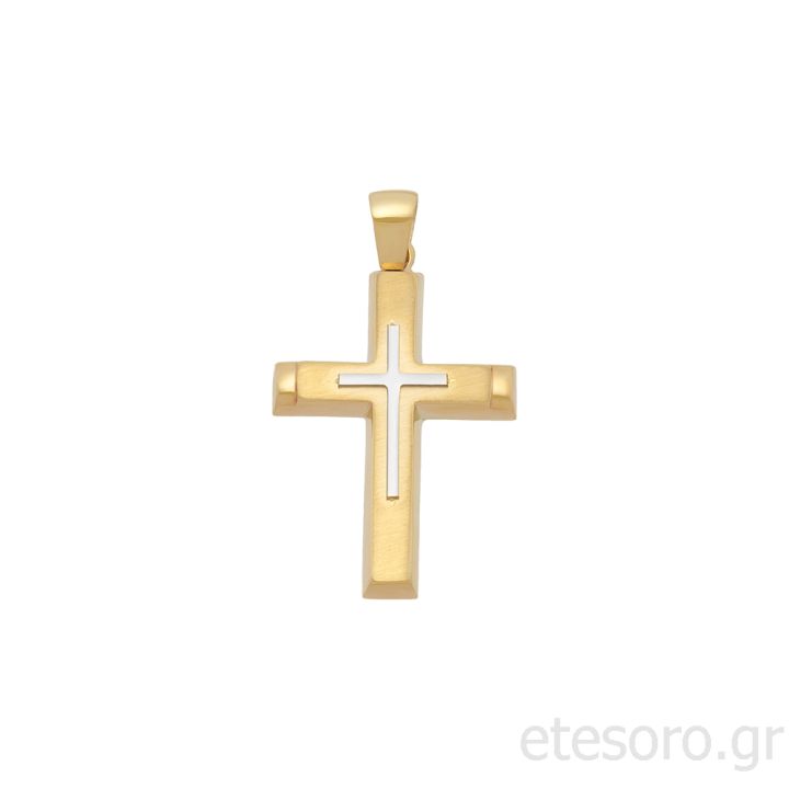 14K Χρυσός Δίχρωμος Βαπτιστικός Σταυρός
