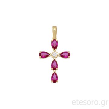 14Κ Χρυσός Σταυρός Με Ζιργκόν