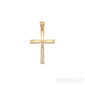 14Κ Χρυσός Σταυρός Με Λευκά Ζιργκόν