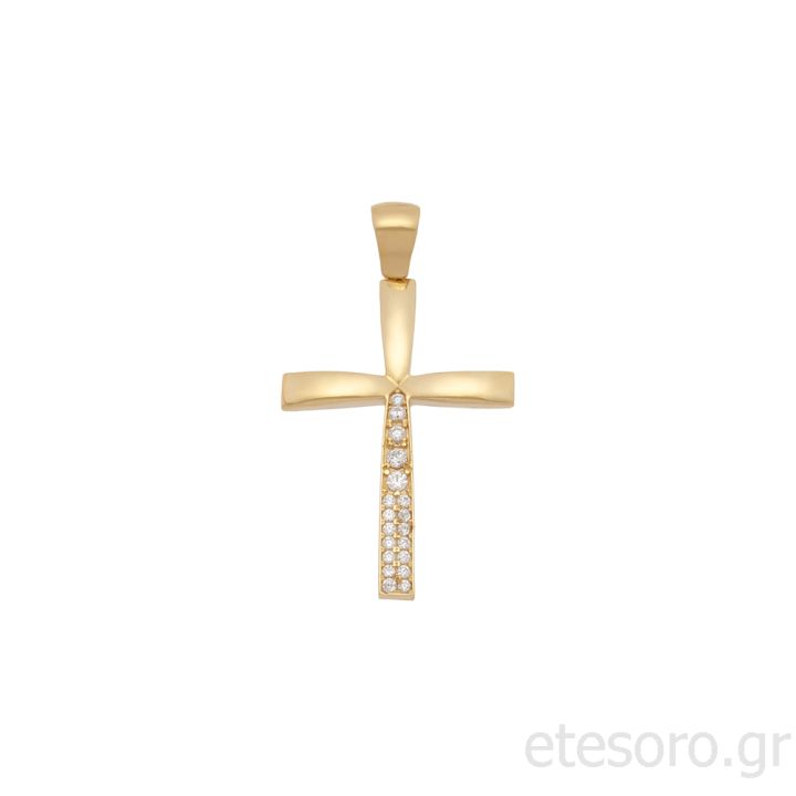 14Κ Χρυσός Σταυρός Με Λευκά Ζιργκόν