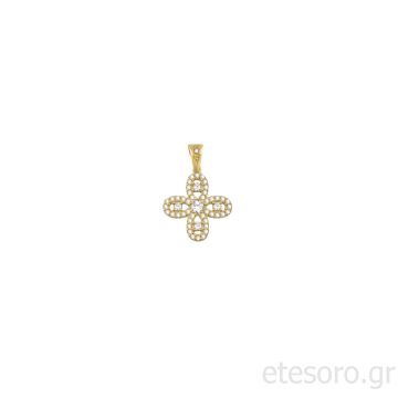 14Κ Χρυσός Γυναικείος Σταυρός Με Ζιρκόν