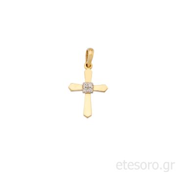14Κ Χρυσός Γυναικείος Σταυρός Με Ζιρκόν