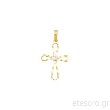 14Κ Χρυσός Γυναικείος Σταυρός Με Ζιρκόν