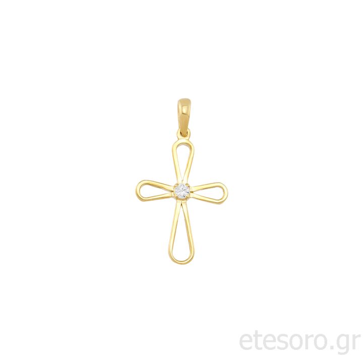 14Κ Χρυσός Γυναικείος Σταυρός Με Ζιρκόν