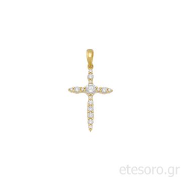 14Κ Χρυσός Γυναικείος Βαπτιστικός Σταυρός Με Ζιρκόν