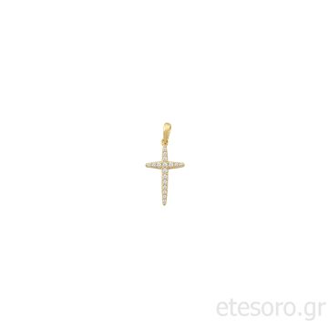 14Κ Χρυσός Γυναικείος Σταυρός Με Ζιρκόν