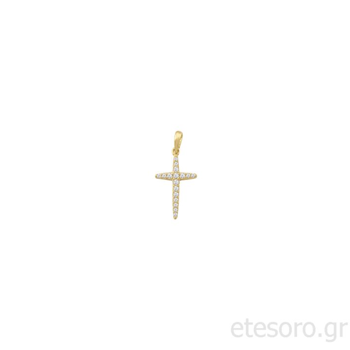 14Κ Χρυσός Γυναικείος Σταυρός Με Ζιρκόν