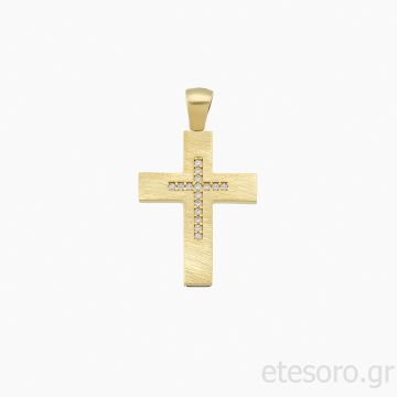 14Κ Χρυσός Βαπτιστικός Σταυρός Σαγρέ Με Ζιρκόν