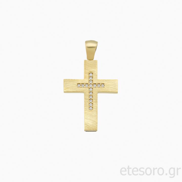 14Κ Χρυσός Βαπτιστικός Σταυρός Σαγρέ Με Ζιρκόν