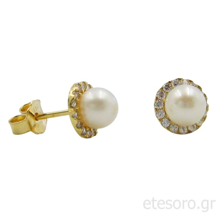 Gold stud Earrings Pearls and Cubic Zirconia