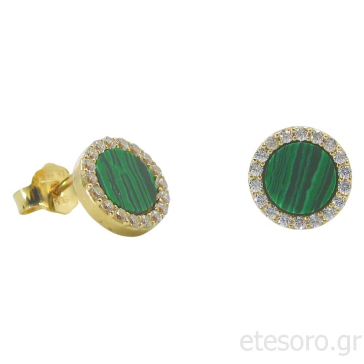 Gold Earrings with malachite gem