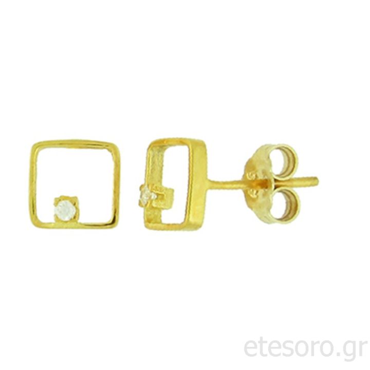 14K Gold Square Stud Earrings 