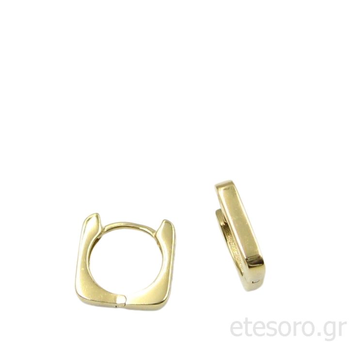 14K Gold Huggie Square Earrings Shiny