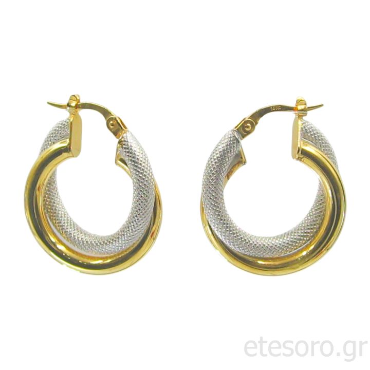 14K Gold Hoop Earrings Two Tone Shiny And Matte 