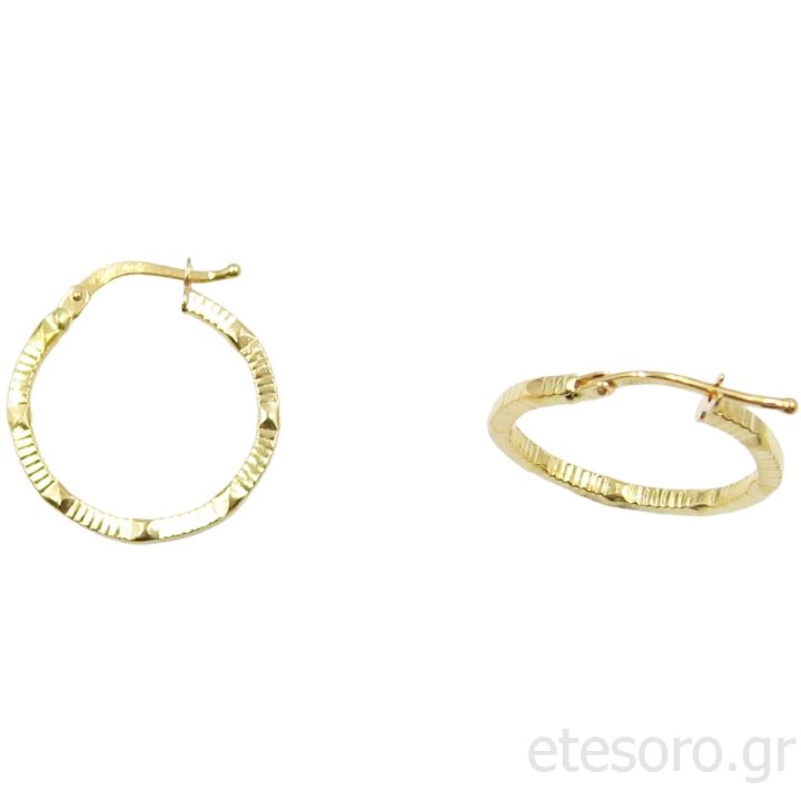 14K Gold Hoop Earrings Flat With Designs