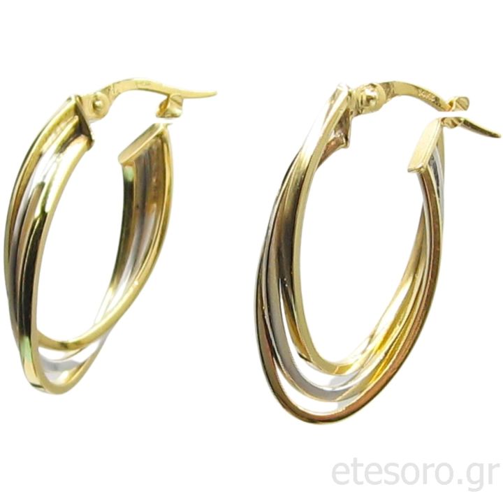 14K Gold Hoop Earrings Two Tone Shiny