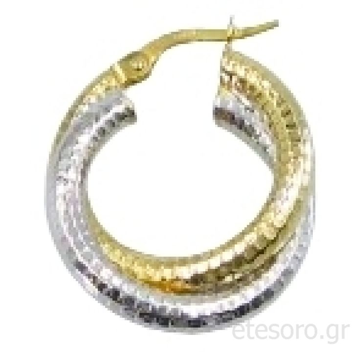 14K Gold Hoop Earrings Two Tone Hammered