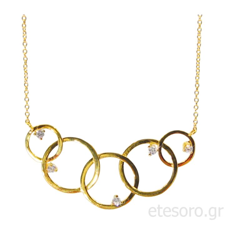 Χρυσό κολιέ με πεντε ασύμμετρους κύκλους