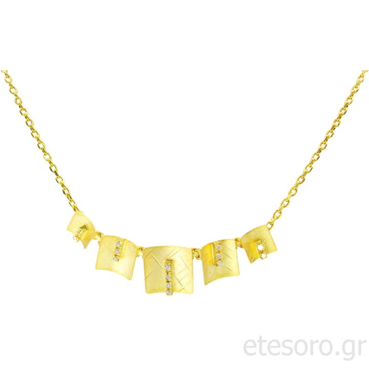 Gold necklace 5 square elements