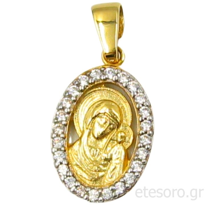 14K Gold Oval Pendant Virgin Mary