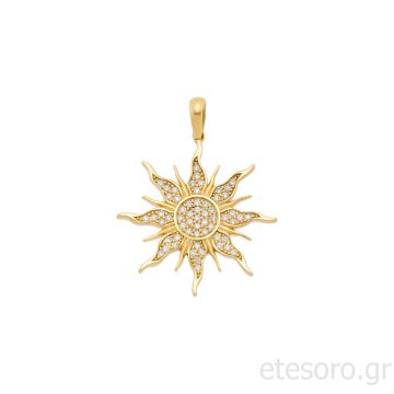 14K Χρυσό Μενταγιόν Ήλιος Ζιργκόν