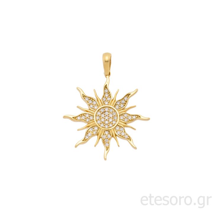14K Χρυσό Μενταγιόν Ήλιος Ζιργκόν