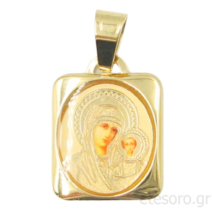 14Κ Χρυσό Τετράγωνο Μενταγιόν Παναγία Βρεφοκρατούσα