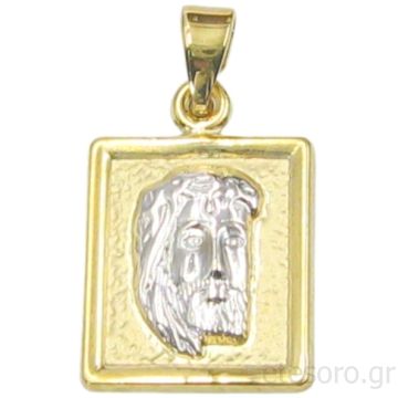 9K Δίχρωμο Χρυσό Μενταγιόν Χριστός