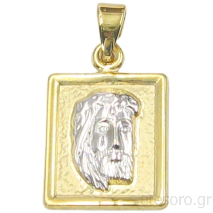 9K Δίχρωμο Χρυσό Μενταγιόν Χριστός