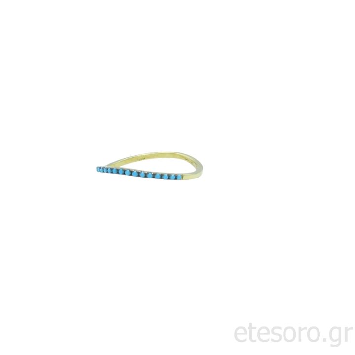 14K Gold Half Eternity Ring With Turquoise Stones