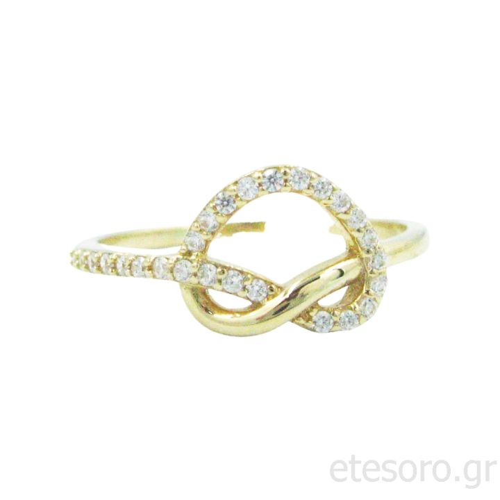 14K Gold Ring Knot With Zirconia Stones