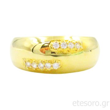 14Κ Χρυσό Δαχτυλίδι Φαρδύ Με Ζιργκόν Πέτρες