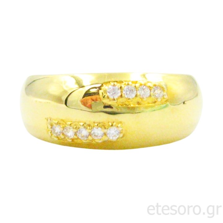 14Κ Χρυσό Δαχτυλίδι Φαρδύ Με Ζιργκόν Πέτρες