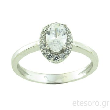 14Κ Λευκόχρυσο Δαχτυλίδι Ροζέτα Με Ζιργκόν Πέτρες