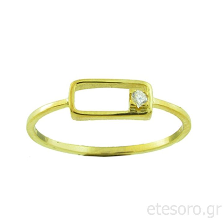 14K Gold Ring Rectangle With Zirconia Stone