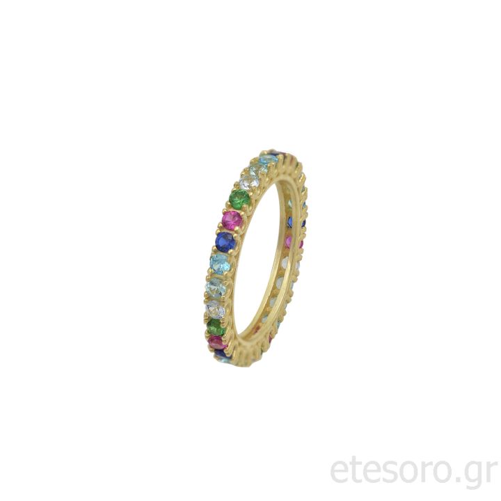 14K Gold Eternity Ring With Multicolour Zirconia Stones