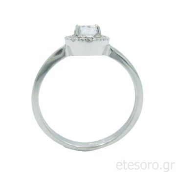 14Κ Λευκόχρυσο Δαχτυλίδι Ροζέτα Με Ζιργκόν Πέτρες