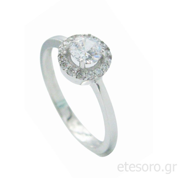 14Κ Λευκόχρυσο Δαχτυλίδι Ροζέτα Με Ζιργκόν Πέτρες