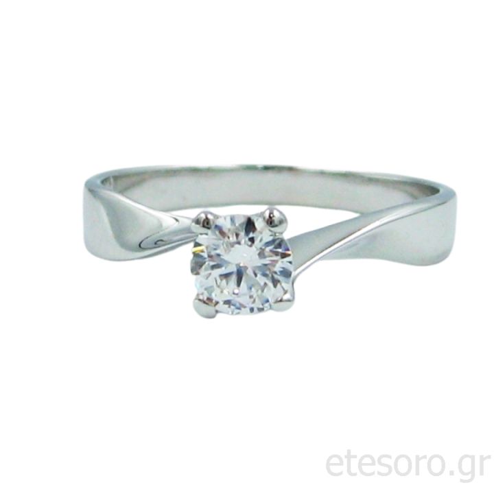 14K White Gold Engagement Ring With Square Zirconia And Asymmetrical Shoulders