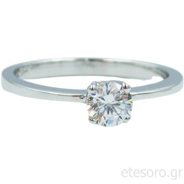 14Κ Λευκόχρυσο Δαχτυλίδι Μονόπετρο Με Τετράγωνο Ζιρκόν