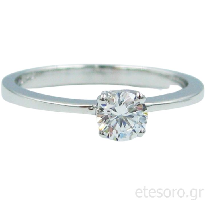 14Κ Λευκόχρυσο Δαχτυλίδι Μονόπετρο Με Τετράγωνο Ζιρκόν