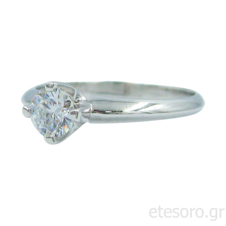 14K White Gold Engagement Ring With Round Zirconia