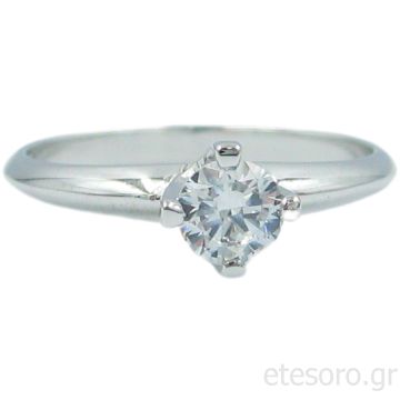 14Κ Λευκόχρυσο Δαχτυλίδι Μονόπετρο Με Στρογγυλό Ζιργκόν