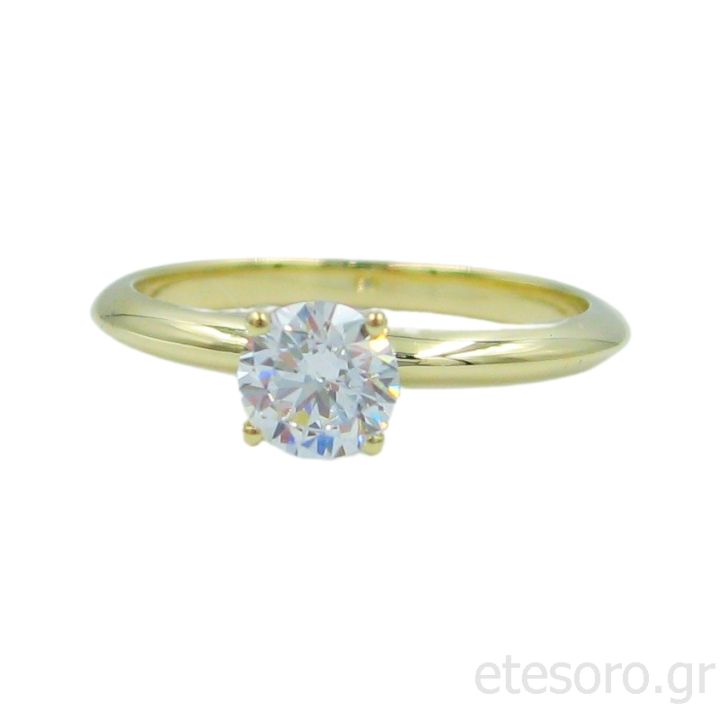 14K Gold Engagement Ring With Round Zirconia