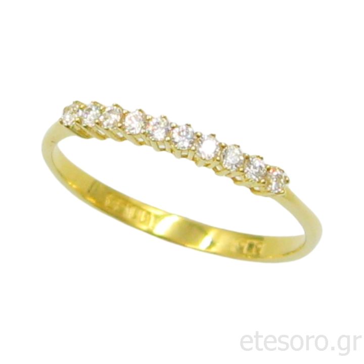 14K Gold Half Eternity Ring With White Zirconia Stones