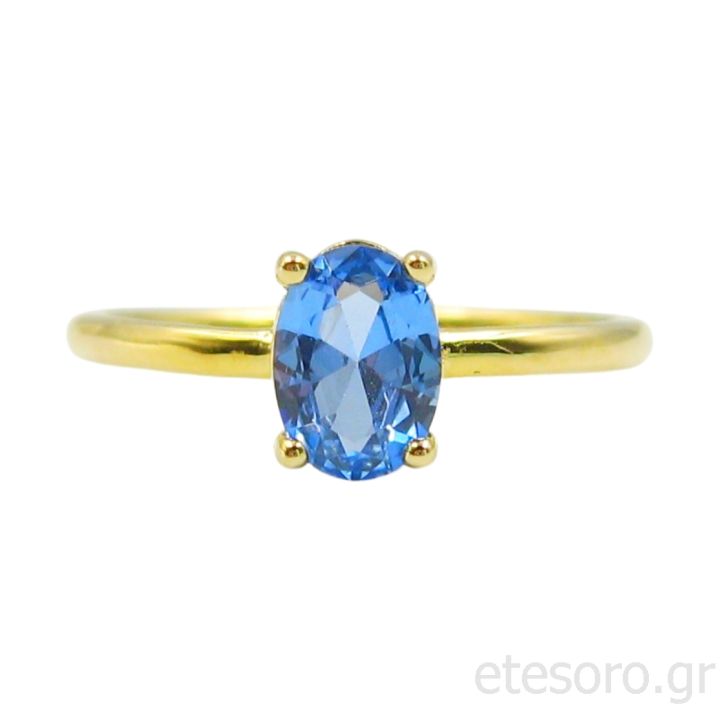14K Gold Engagement Ring With Light Blue Swarovski Stone